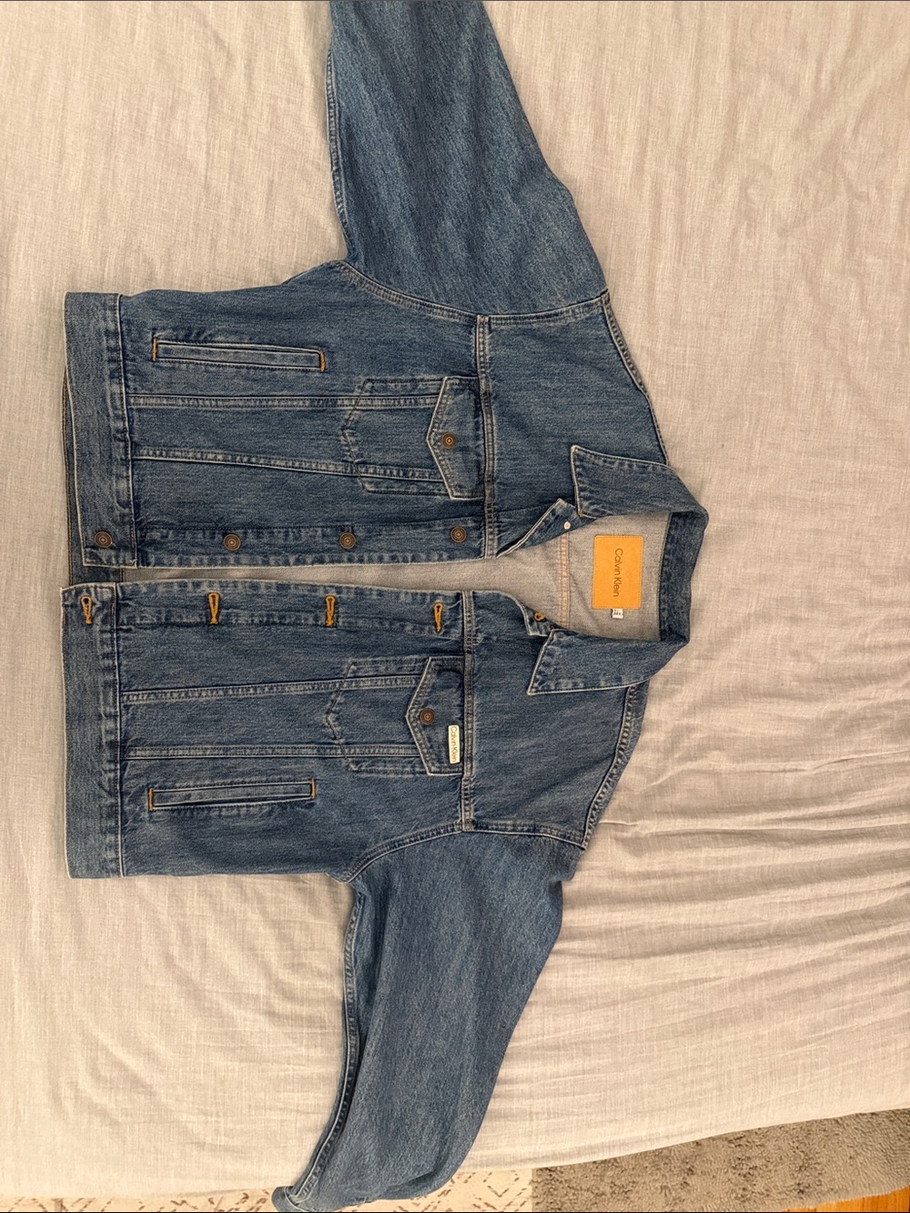 Denim Jacket - Calvin Klein Medium Wash Blue Denim Trucker Jacket